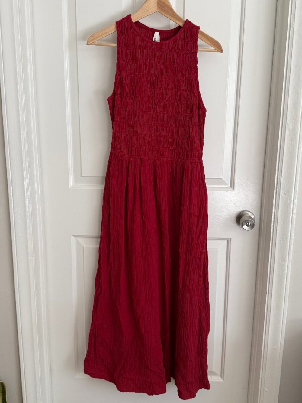 Red Pact Coastal Gauze Maxi Tank Smocked Dress, Size Small